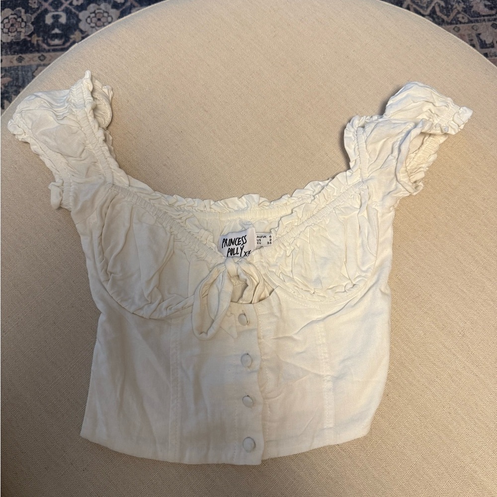 Princess Polly Cream Smocked Blouse